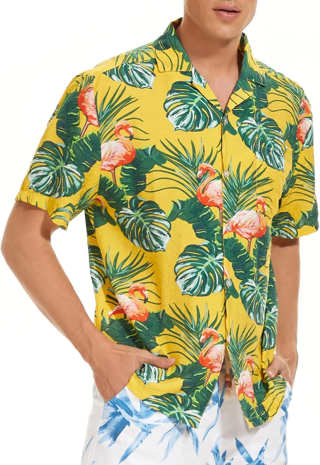 Janmid Mens Floral Hawaiian Shirts Short Sleeve Button Down Beach Shirts