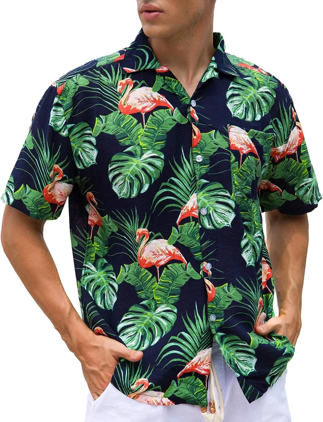 Janmid Mens Floral Hawaiian Shirts Short Sleeve Button Down Beach Shirts