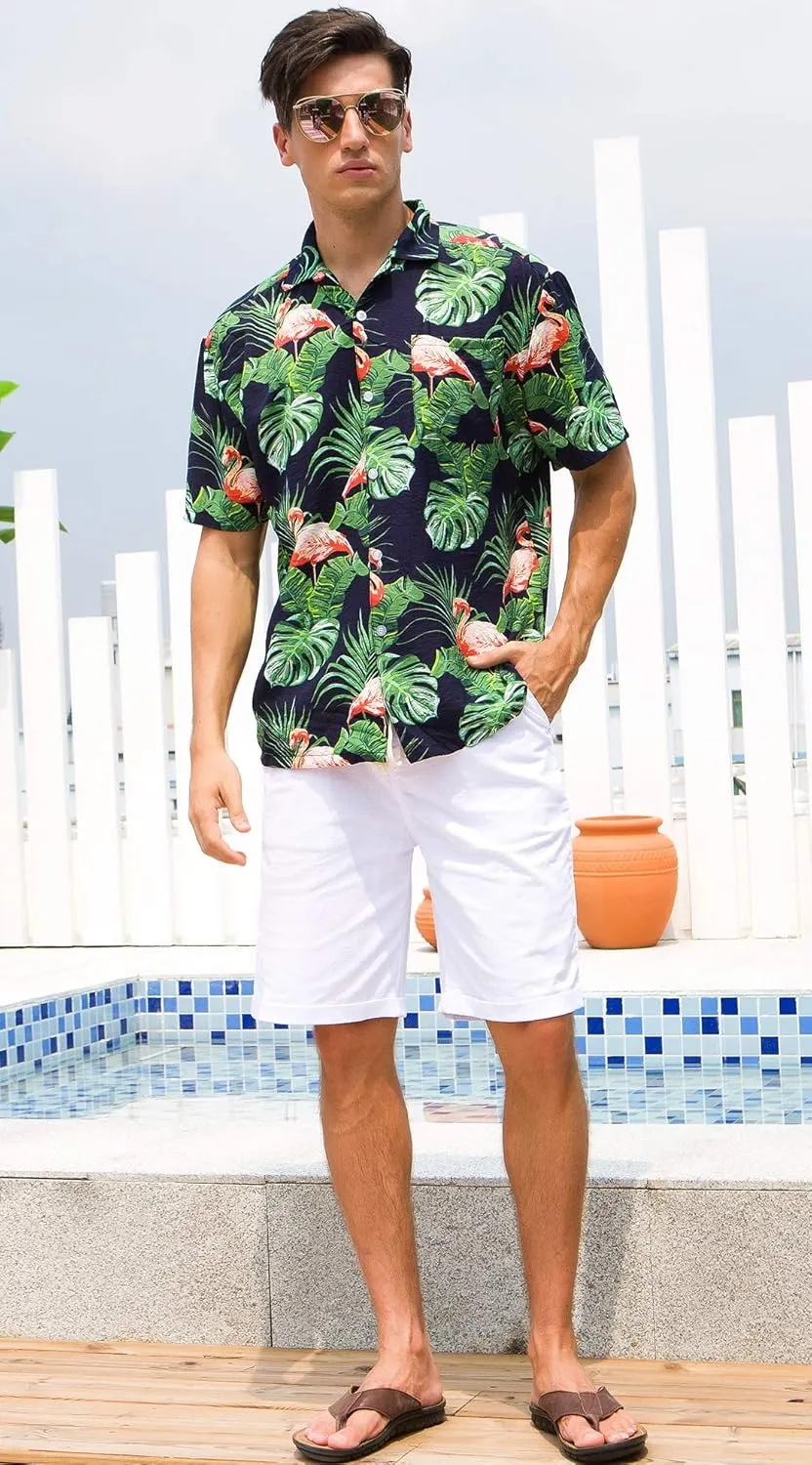 Janmid Mens Floral Hawaiian Shirts Short Sleeve Button Down Beach Shirts