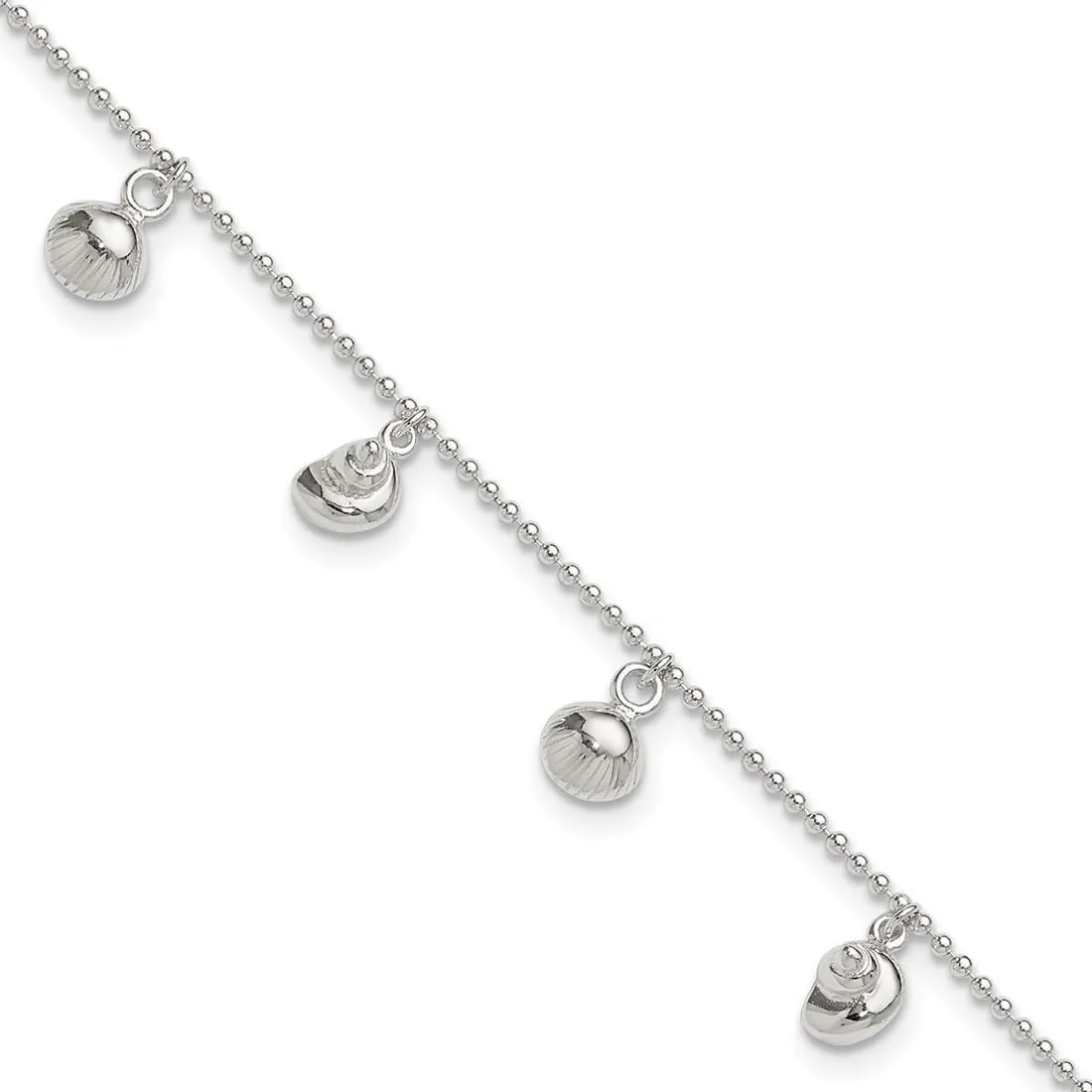 JewelryWeb 925 Sterling Silver Fancy Lobster Closure Polished Sea Shell Anklet 9 Inch-Anklet for Women