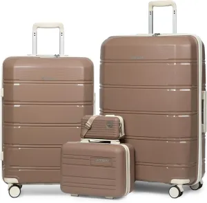 Joyway 4 Piece Carry On Luggage Sets, Lightweight Rolling Hardside Checked with TSA Lock Suitcase with Spinner Wheels for Women and Men Travel Baggage Chocolate