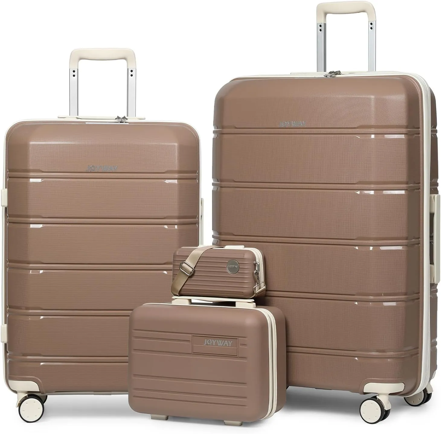 Joyway 4 Piece Carry On Luggage Sets, Lightweight Rolling Hardside Checked with TSA Lock Suitcase with Spinner Wheels for Women and Men Travel Baggage Chocolate