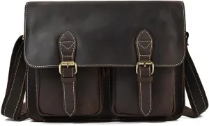 JTKDL Genuine Leather Messenger Bag for Men, Zipper Laptop Briefcase, Handmade Document Briefcase Adjustable Shoulder Bag - Gift for Him Her