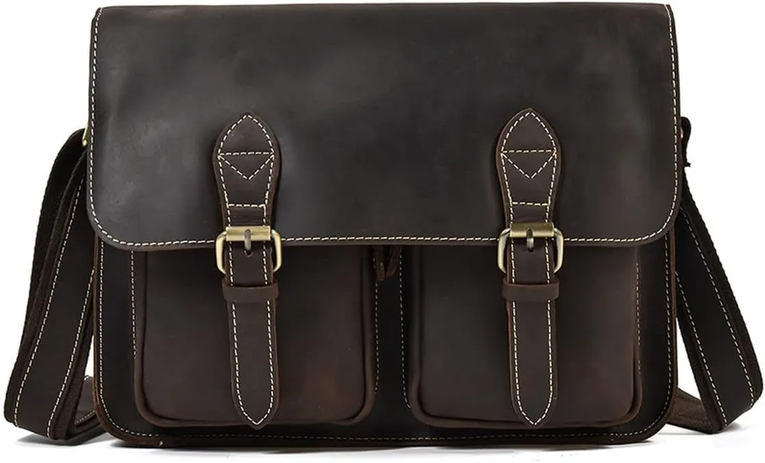 JTKDL Genuine Leather Messenger Bag for Men, Zipper Laptop Briefcase, Handmade Document Briefcase Adjustable Shoulder Bag - Gift for Him Her