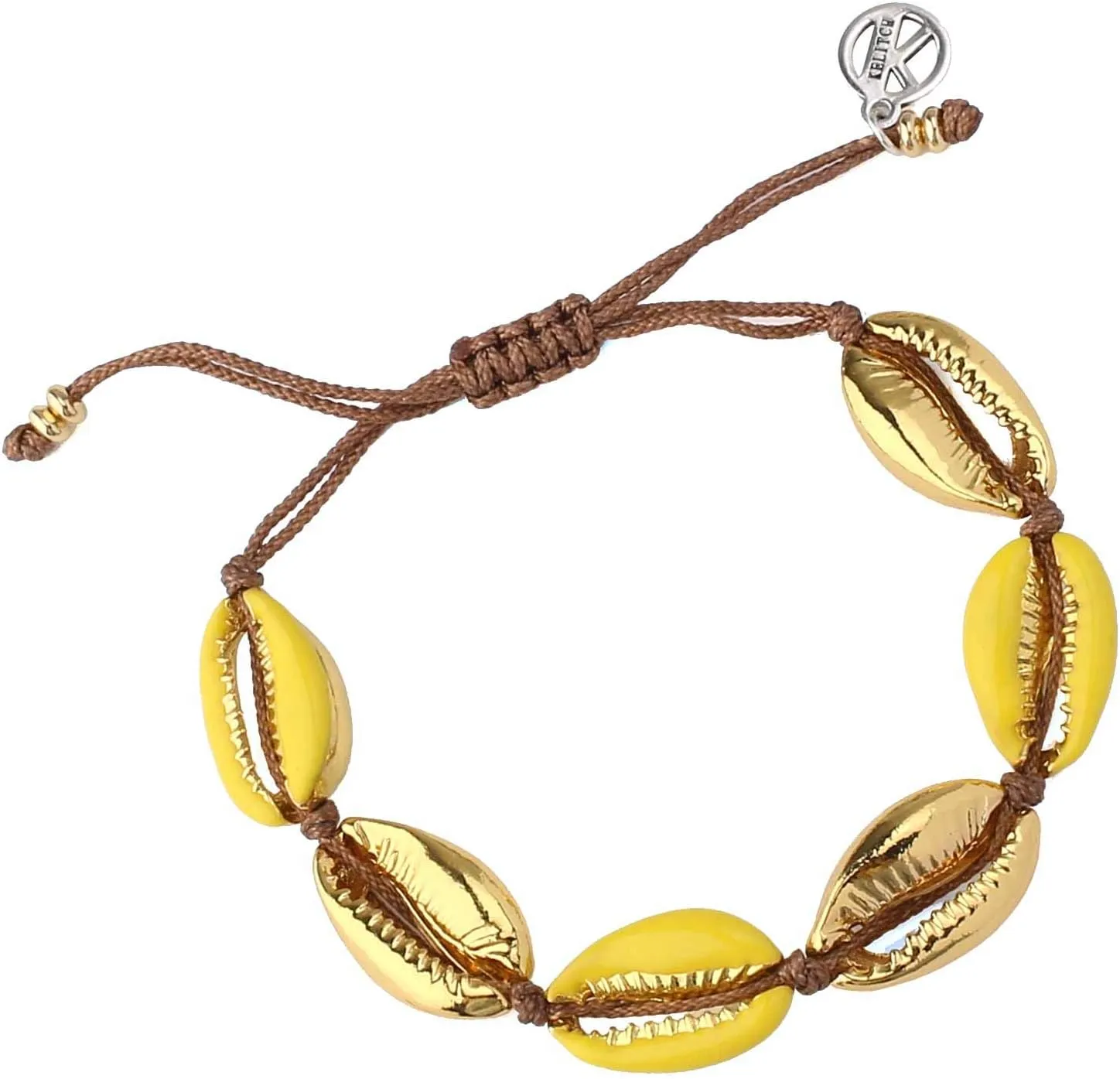 KELITCH Gold Shell Cowry Cuff Bracelets Bangle Tropical Beach Strand Bracelets Adjustable Friendship Bracelets for Womens (Yellow)