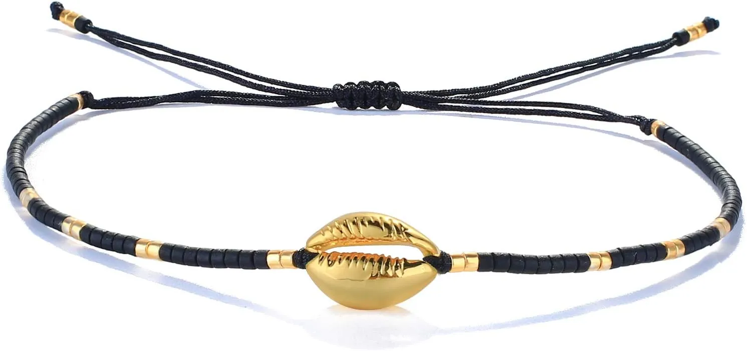 KELITCH Seed Beaded Bracelet Beach Gold Shell Charm Bracelets Handmade Frienship Jewelry for Women