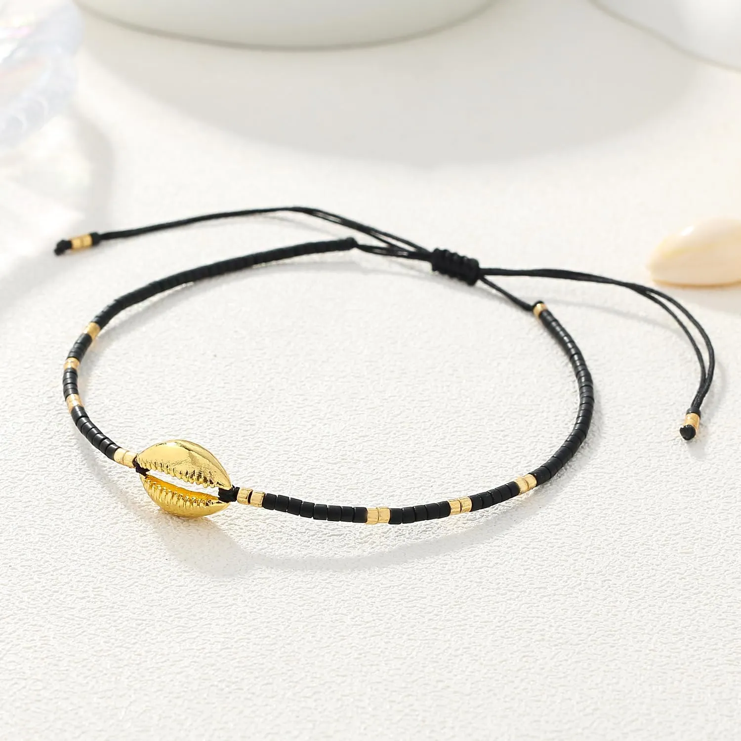 KELITCH Seed Beaded Bracelet Beach Gold Shell Charm Bracelets Handmade Frienship Jewelry for Women