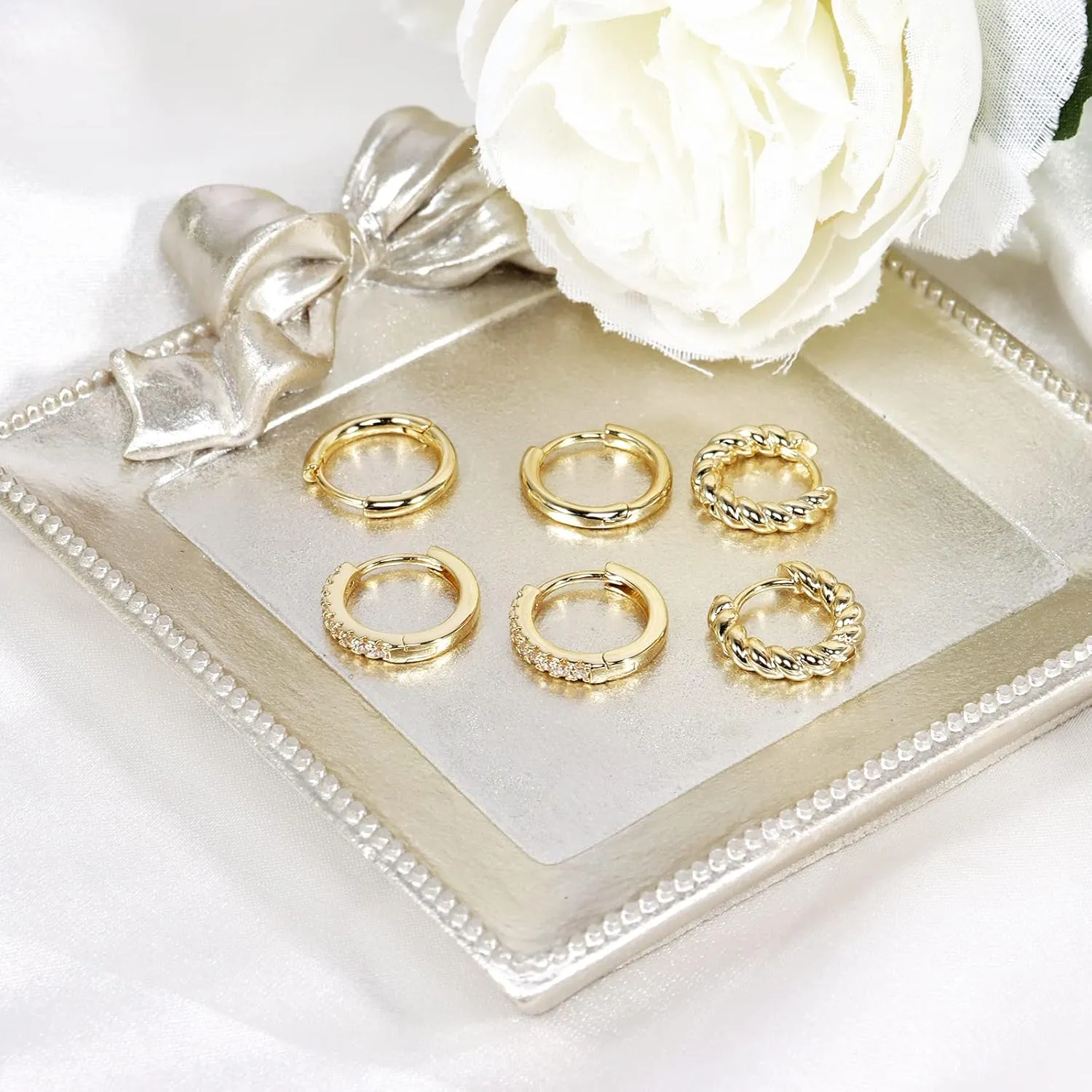 KesaPlan Huggie Hoop and Stud Earrings Set 14K Gold Plated 925 Sterling Silver Post Cartilage Piercing Earrings Gold Stud Earrings Set Women/Men
