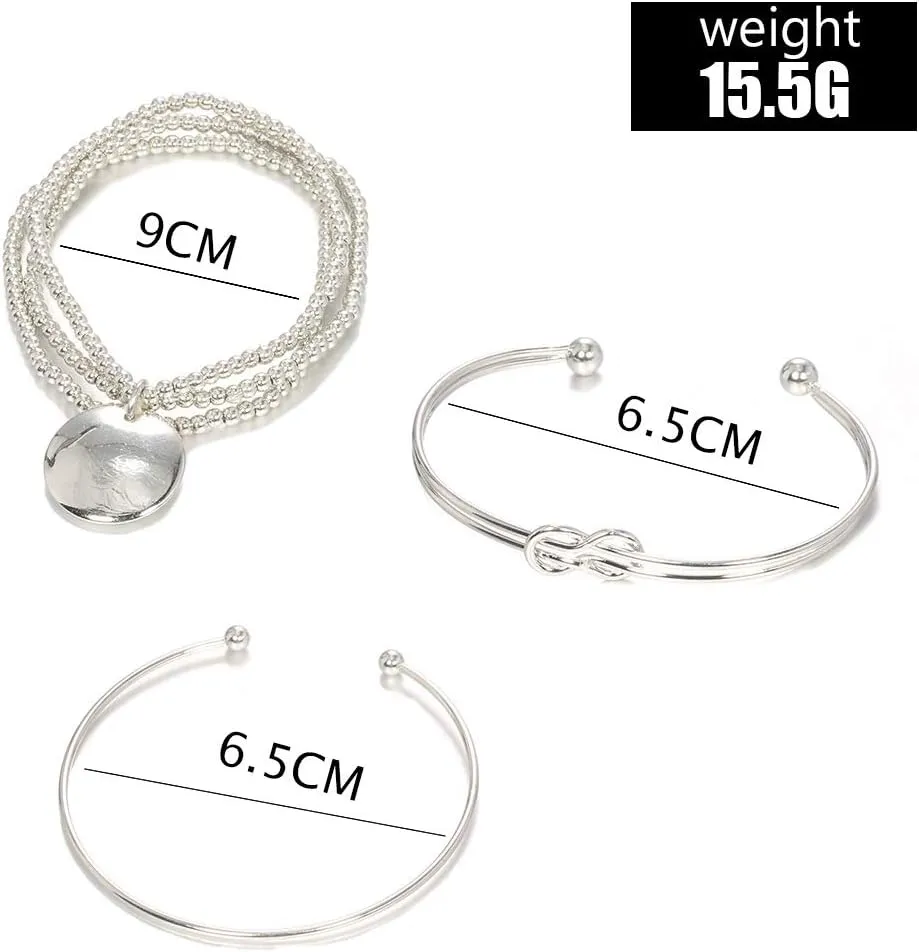 Knot Bracelet Boho Layered Knot Bangle Stack Cuff Bangles Silver Dainty Coin Beaded Hand Jewelry Stackable Bracelets for Women