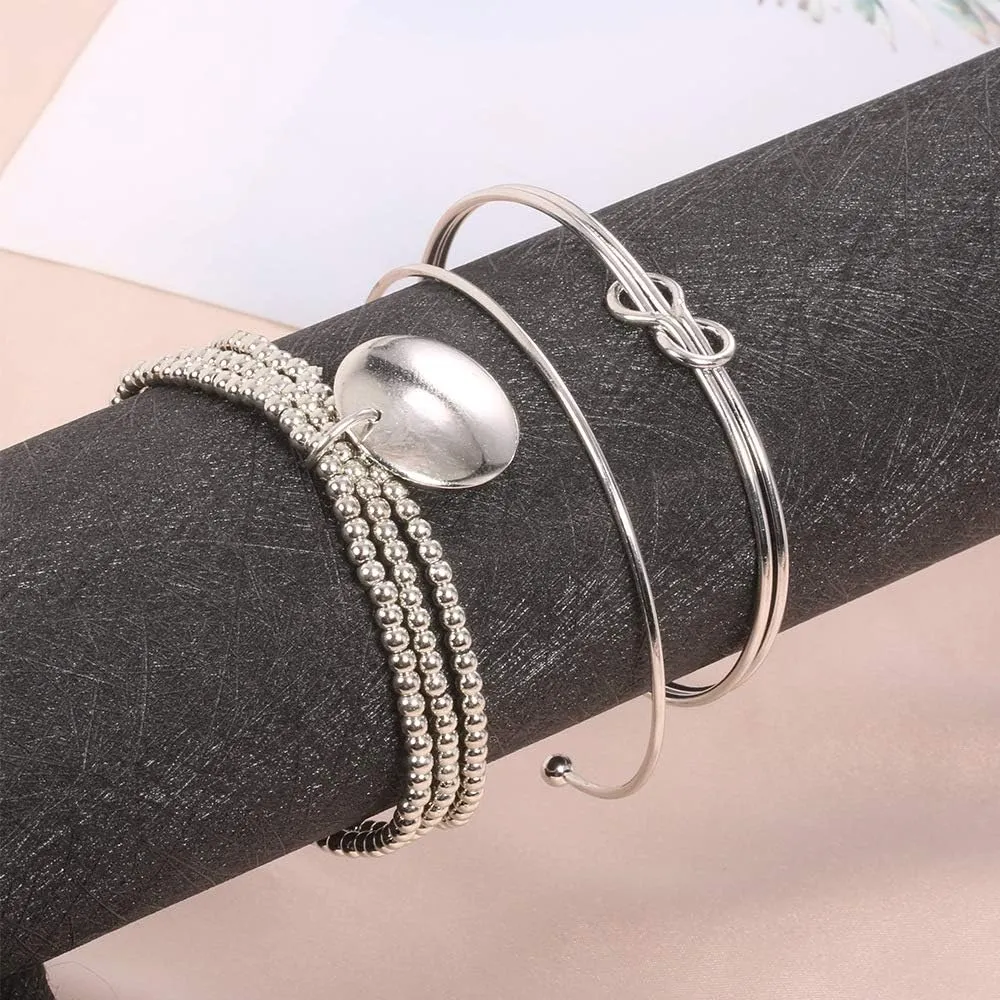 Knot Bracelet Boho Layered Knot Bangle Stack Cuff Bangles Silver Dainty Coin Beaded Hand Jewelry Stackable Bracelets for Women