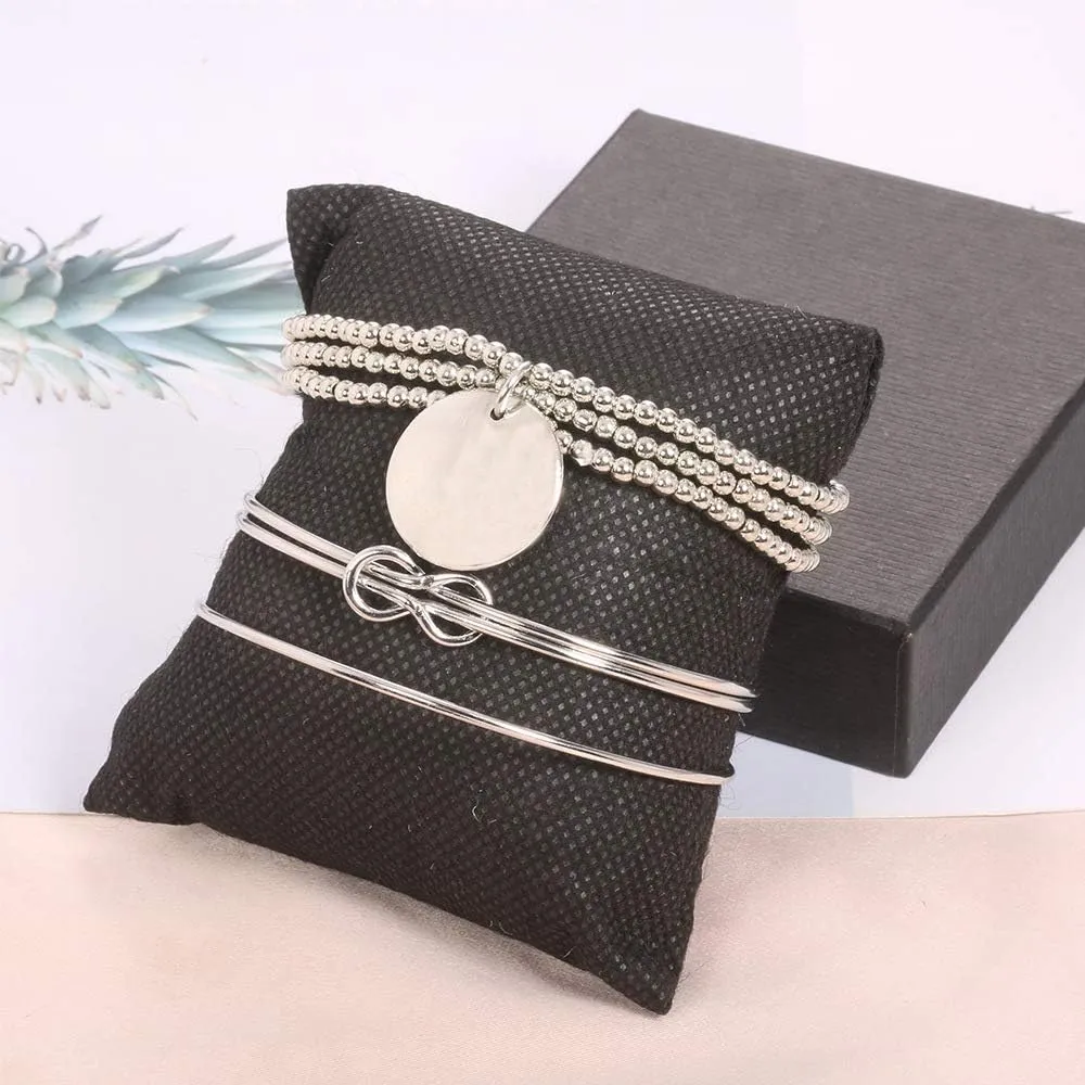 Knot Bracelet Boho Layered Knot Bangle Stack Cuff Bangles Silver Dainty Coin Beaded Hand Jewelry Stackable Bracelets for Women