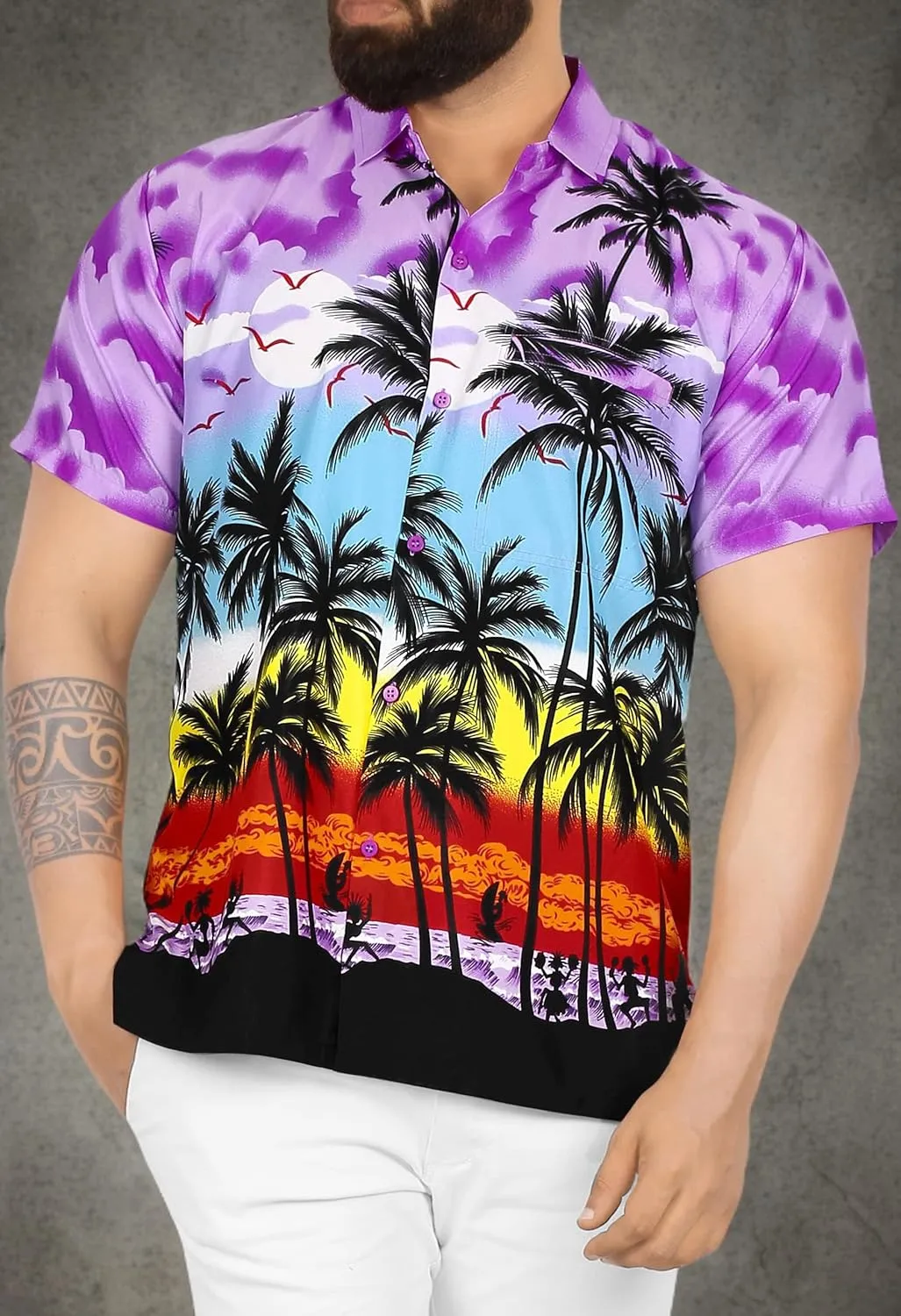 LA LEELA Men's Hawaiian Shirts Short Sleeve Button Down Shirt Mens Casual Shirts Vacation Tropical Shirts for Men Funny