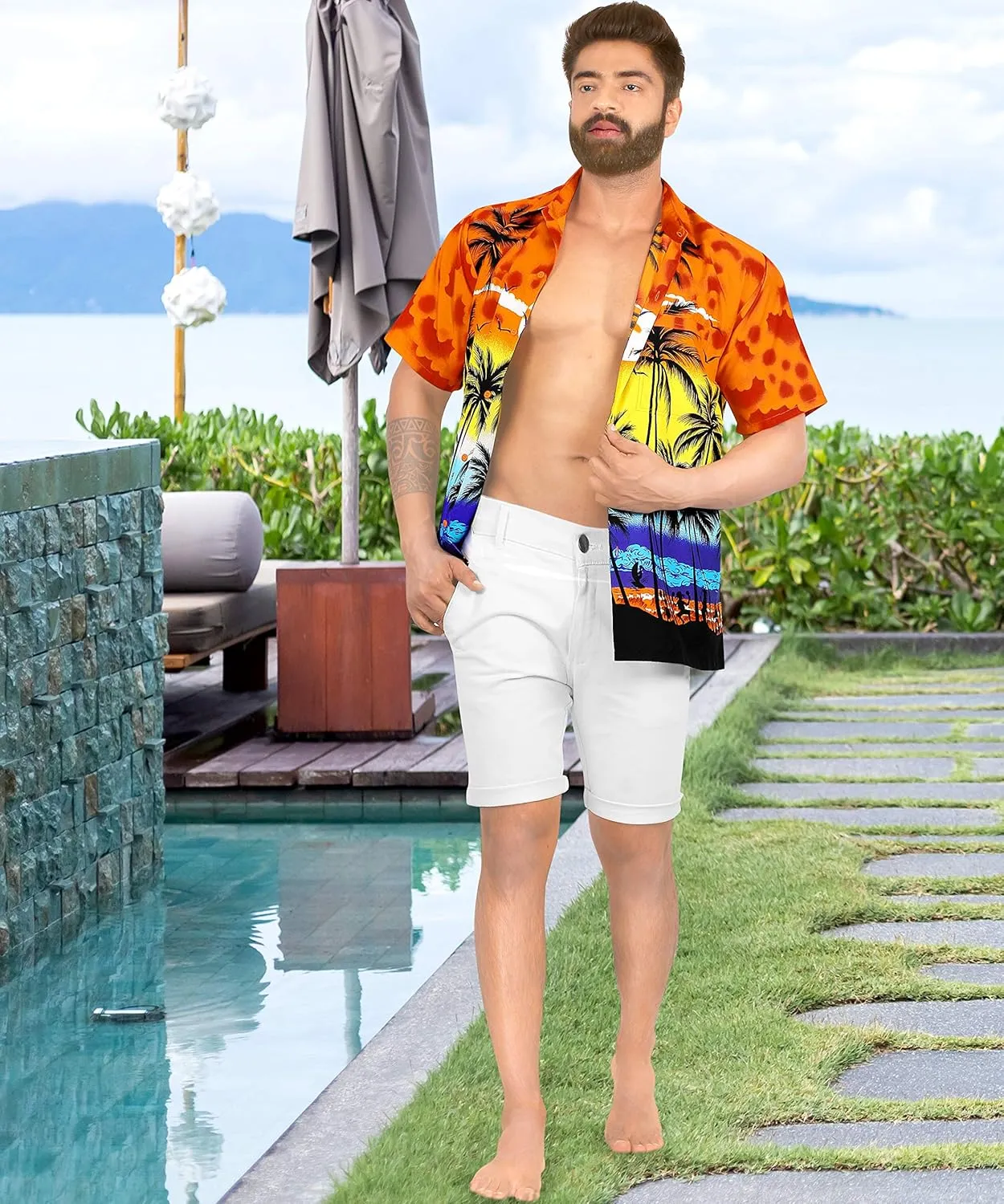 LA LEELA Men's Hawaiian Shirts Short Sleeve Button Down Shirt Mens Casual Shirts Vacation Tropical Shirts for Men Funny