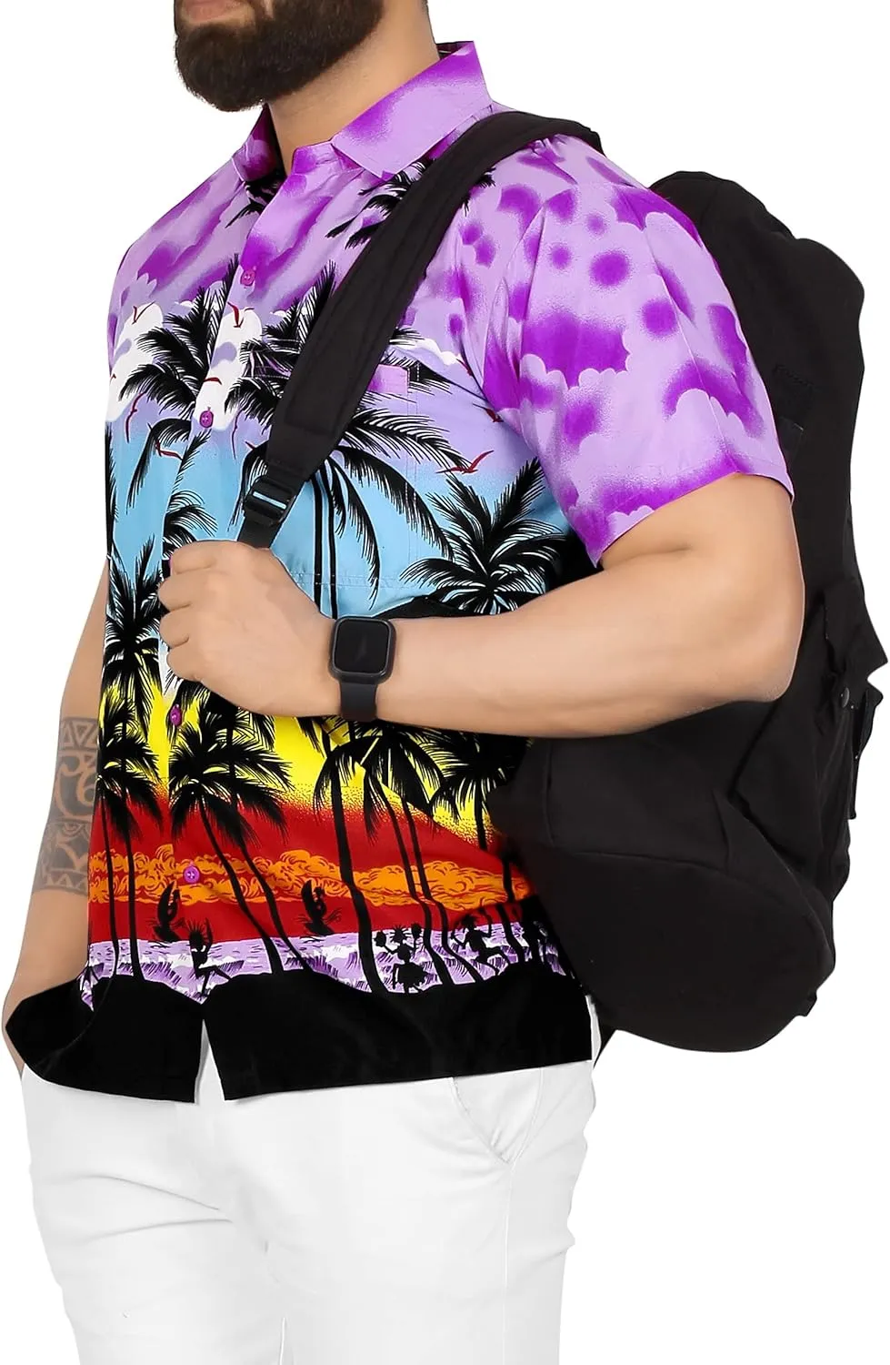 LA LEELA Men's Hawaiian Shirts Short Sleeve Button Down Shirt Mens Casual Shirts Vacation Tropical Shirts for Men Funny