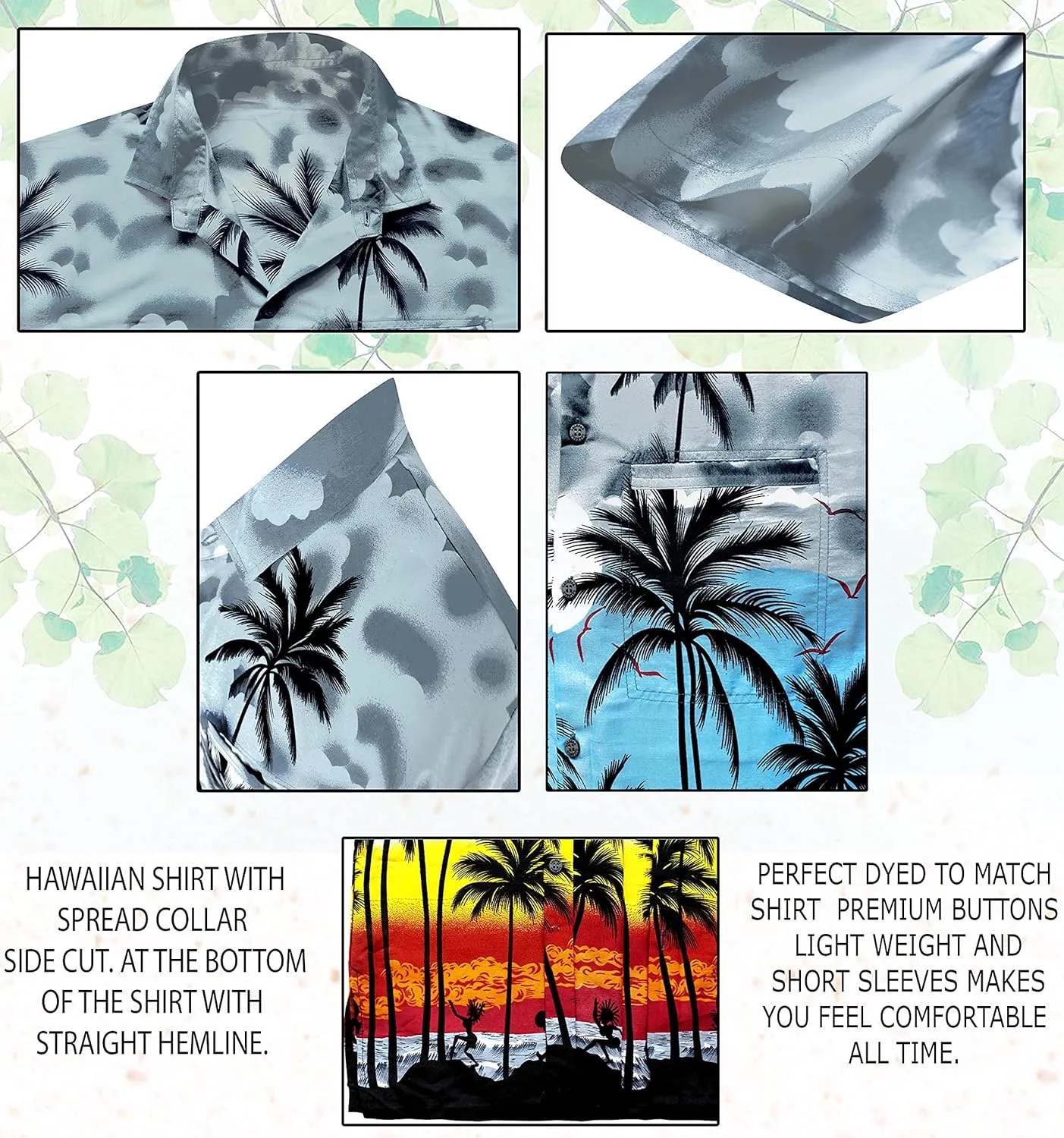 LA LEELA Men's Hawaiian Shirts Short Sleeve Button Down Shirt Mens Casual Shirts Vacation Tropical Shirts for Men Funny