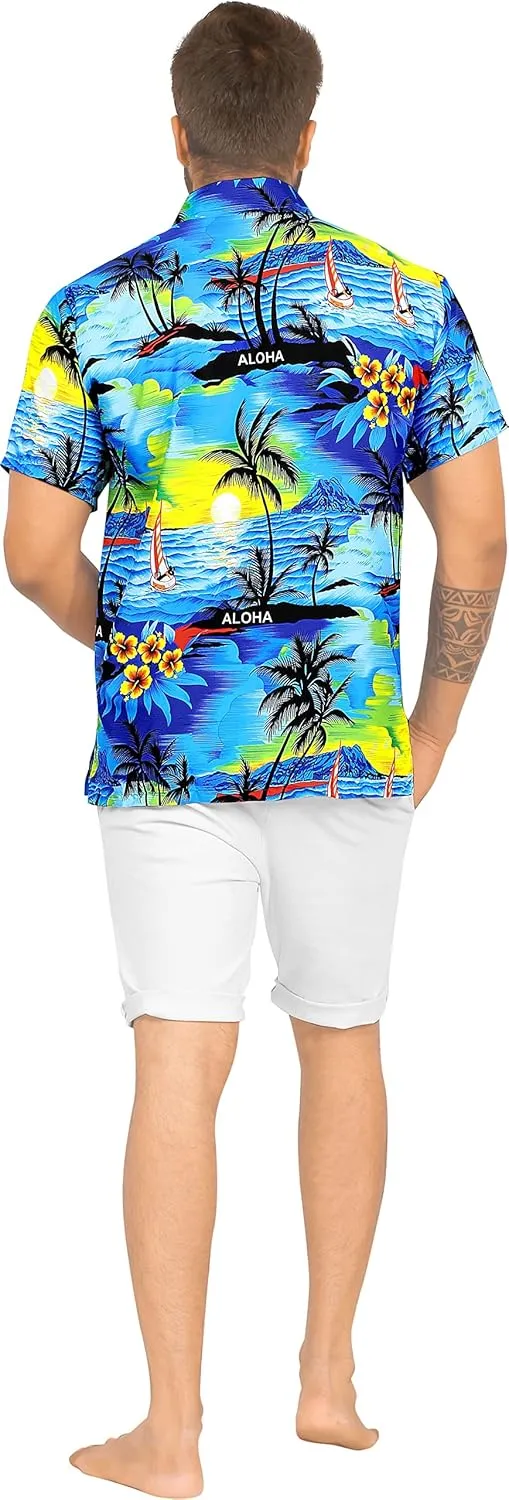 LA LEELA Men's Hawaiian Shirts Short Sleeve Button Down Shirt Mens Shirts Holiday Tropical Party Shirts for Men Funny
