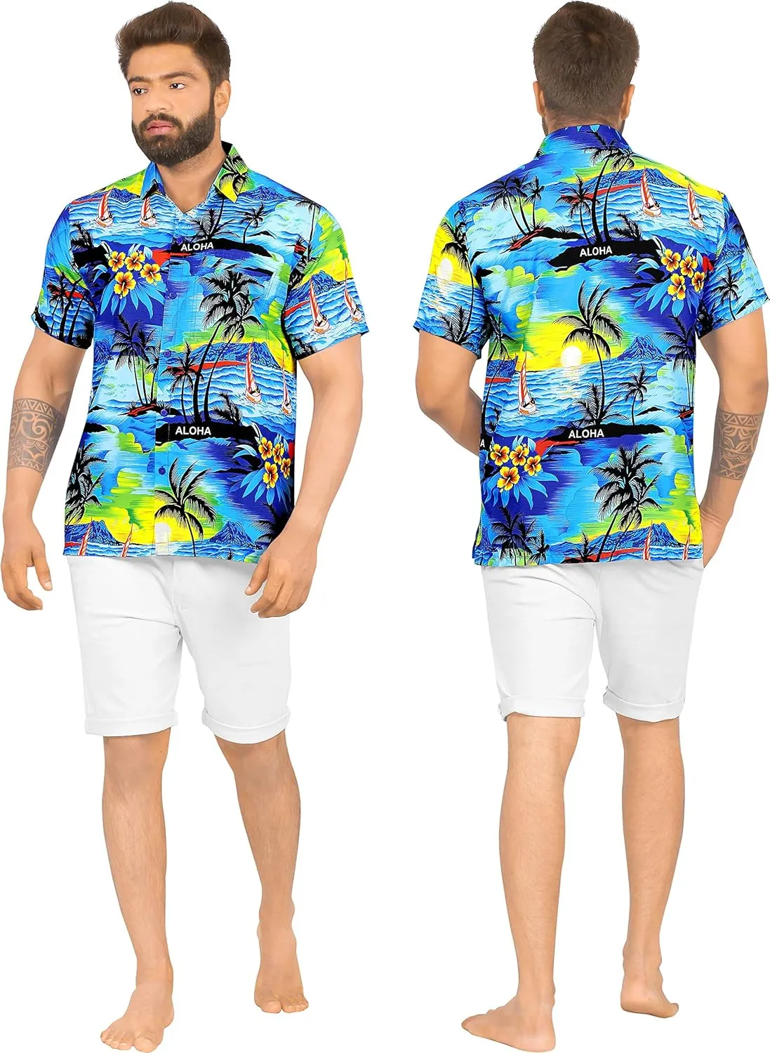 LA LEELA Men's Hawaiian Shirts Short Sleeve Button Down Shirt Mens Shirts Holiday Tropical Party Shirts for Men Funny