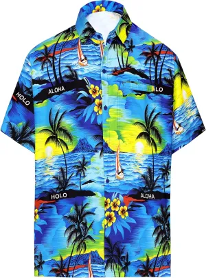 LA LEELA Men's Hawaiian Shirts Short Sleeve Button Down Shirt Mens Shirts Holiday Tropical Party Shirts for Men Funny