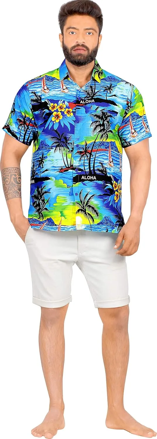 LA LEELA Men's Hawaiian Shirts Short Sleeve Button Down Shirt Mens Shirts Holiday Tropical Party Shirts for Men Funny