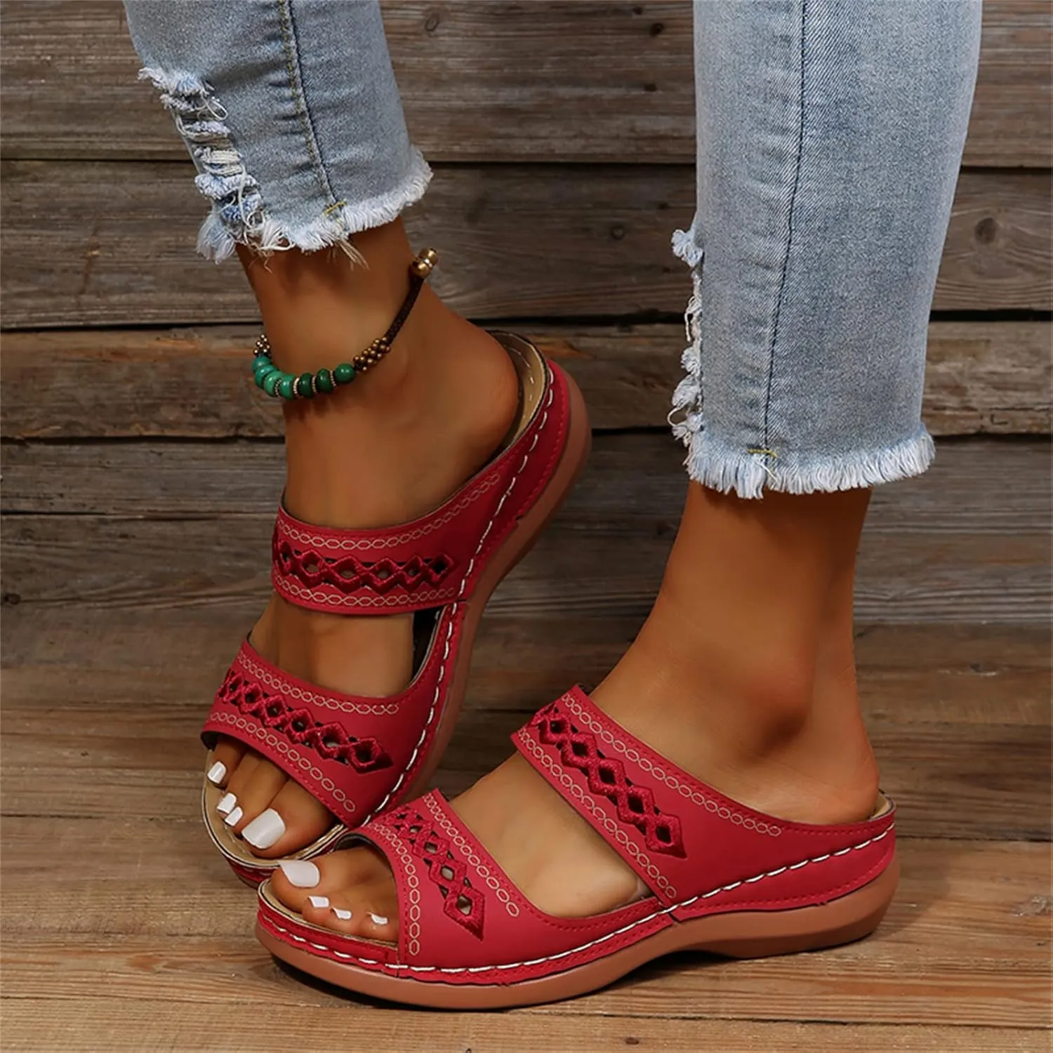 Ladmiple Sandals Women Dressy Summer Flat Island Cute Casual Beach Shoes Orthotic Flips Flops Arch Support Orthopedic Slides