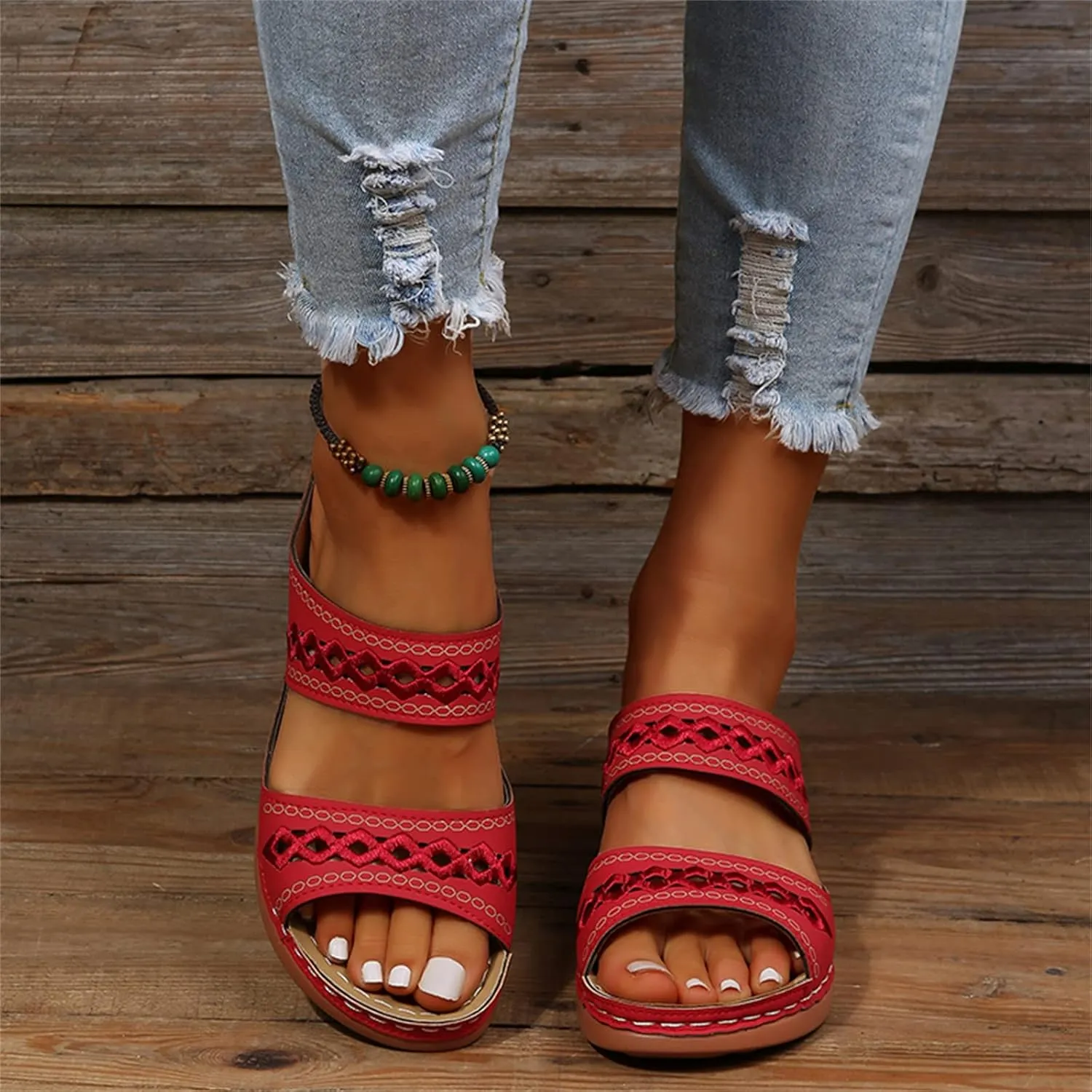 Ladmiple Sandals Women Dressy Summer Flat Island Cute Casual Beach Shoes Orthotic Flips Flops Arch Support Orthopedic Slides
