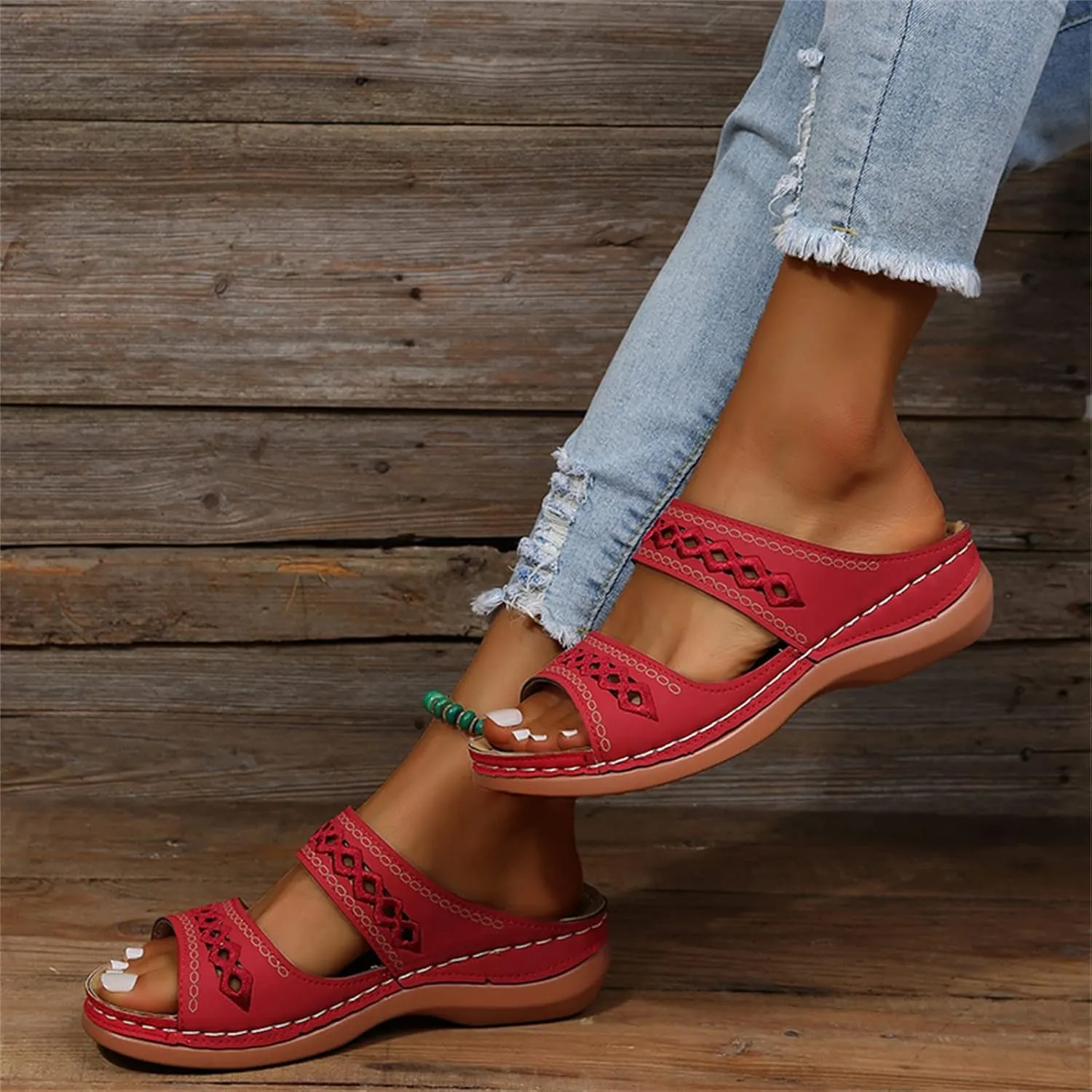 Ladmiple Sandals Women Dressy Summer Flat Island Cute Casual Beach Shoes Orthotic Flips Flops Arch Support Orthopedic Slides