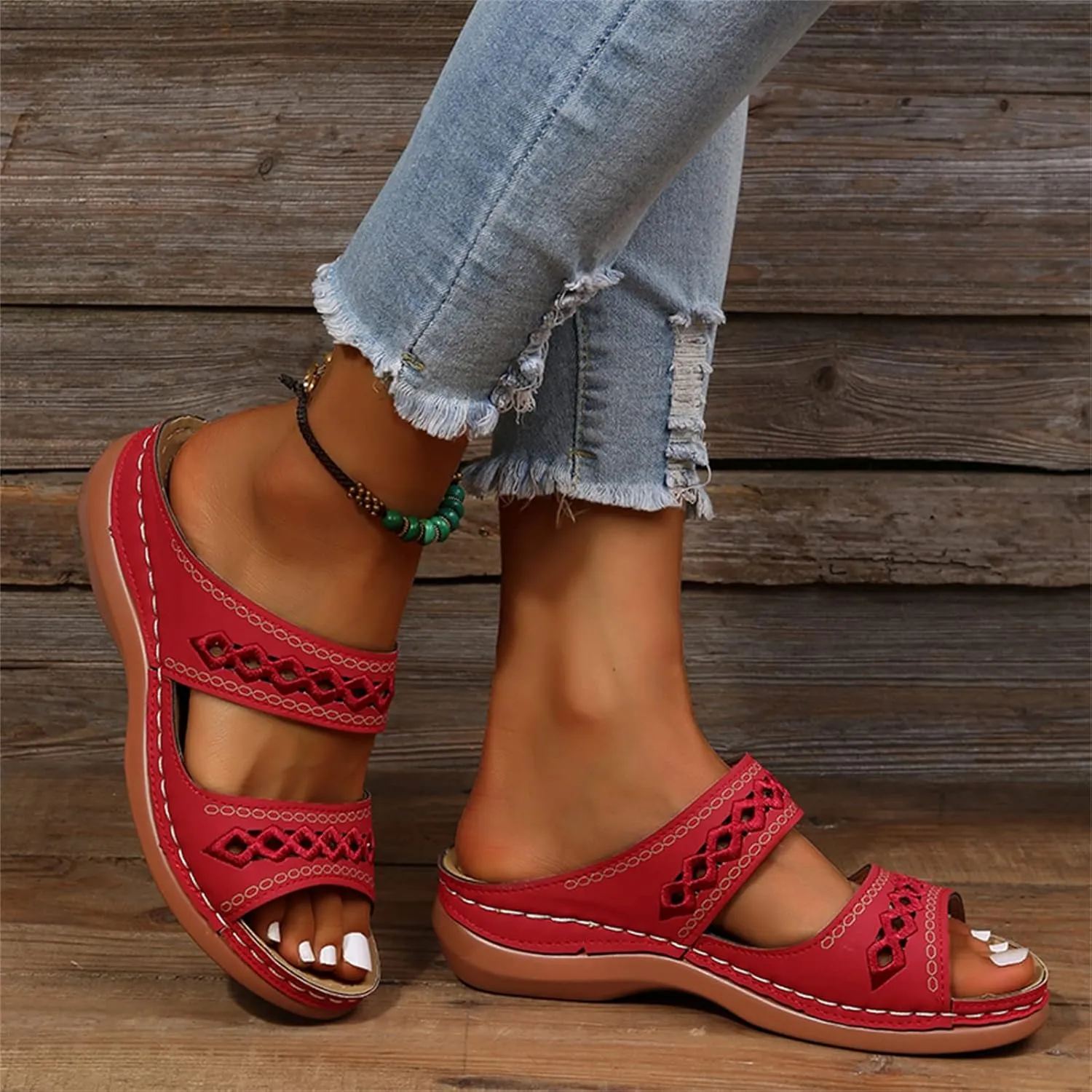 Ladmiple Sandals Women Dressy Summer Flat Island Cute Casual Beach Shoes Orthotic Flips Flops Arch Support Orthopedic Slides