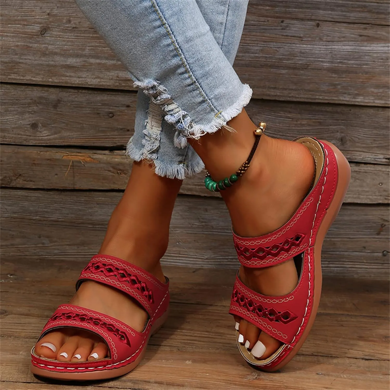 Ladmiple Sandals Women Dressy Summer Flat Island Cute Casual Beach Shoes Orthotic Flips Flops Arch Support Orthopedic Slides