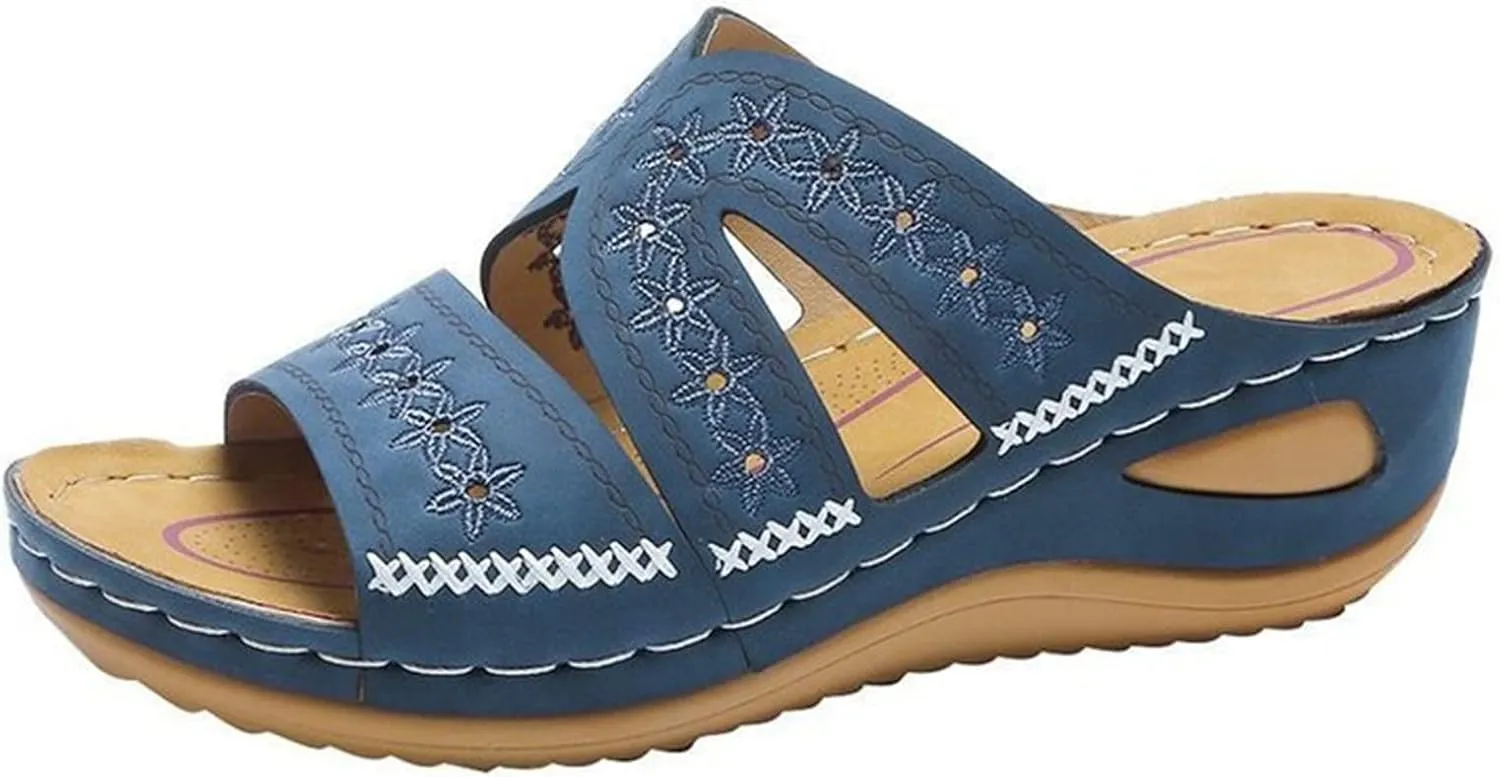 Ladmiple Sandals Women Fashion Flat Comfort Orthotic Walking Slides Open Toe Arch Support Dressy Summer Orthopedic Flip Flops