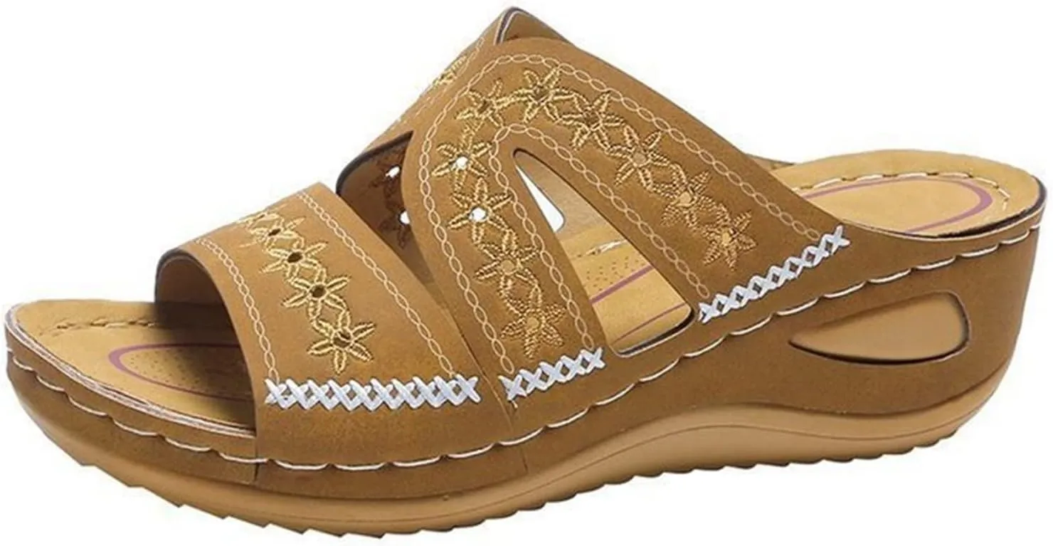 Ladmiple Sandals Women Fashion Flat Comfort Orthotic Walking Slides Open Toe Arch Support Dressy Summer Orthopedic Flip Flops