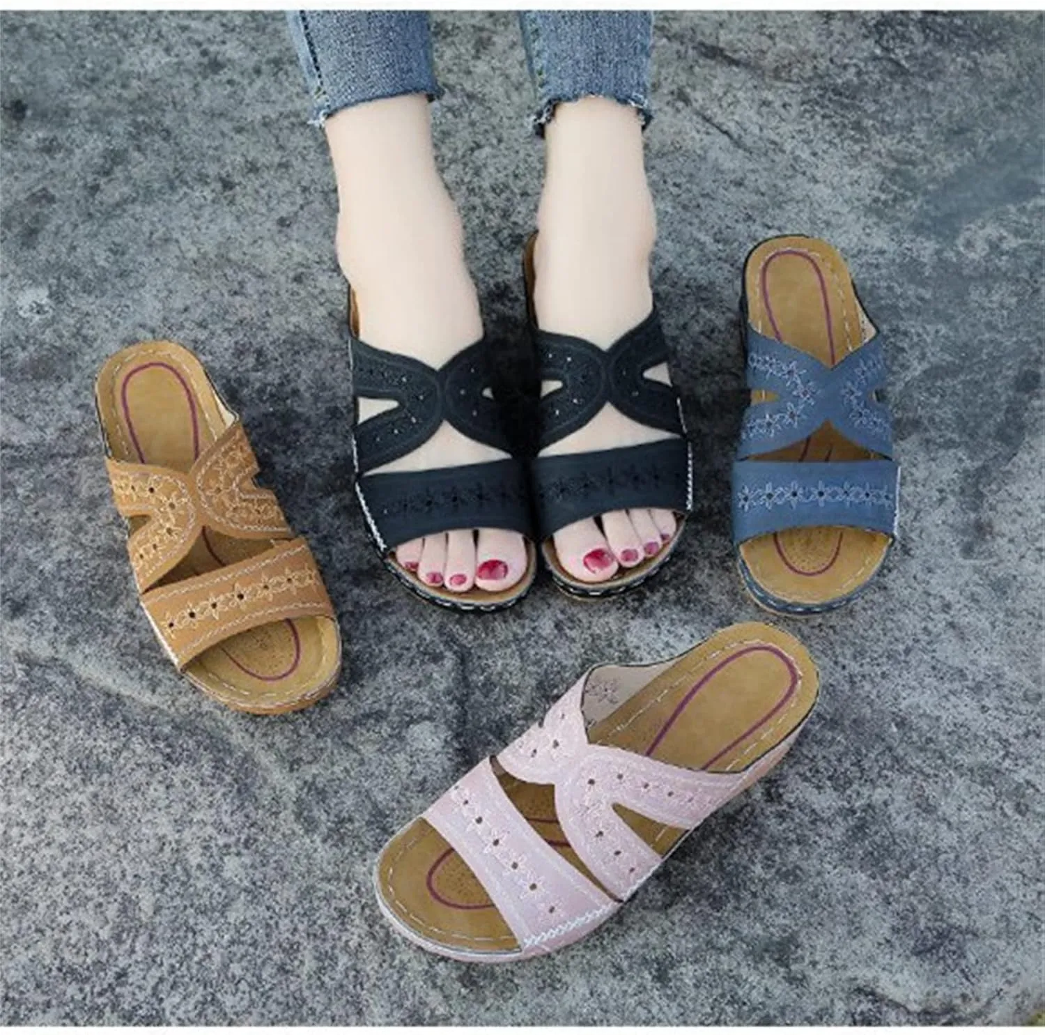 Ladmiple Sandals Women Fashion Flat Comfort Orthotic Walking Slides Open Toe Arch Support Dressy Summer Orthopedic Flip Flops