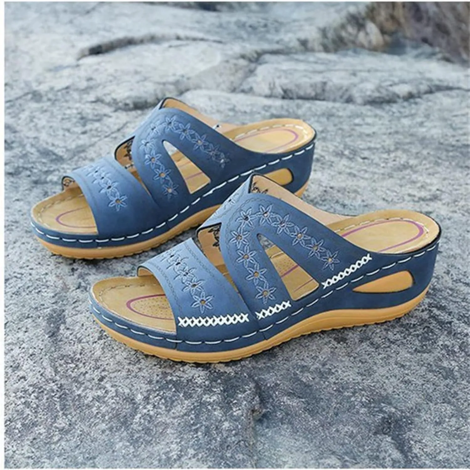 Ladmiple Sandals Women Fashion Flat Comfort Orthotic Walking Slides Open Toe Arch Support Dressy Summer Orthopedic Flip Flops