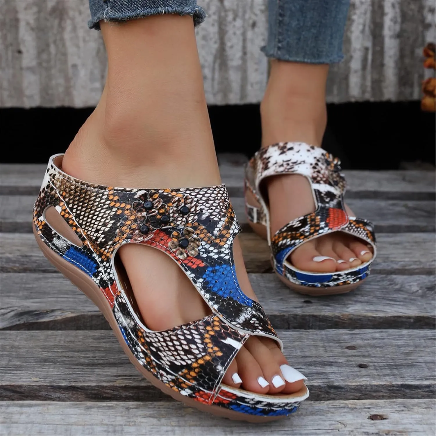 Ladmiple Sandals Women Wedge Low Heel Fashion Orthotic Slides Slip On Flip Flops With Comfort Plantar Fasciitis Arch Support