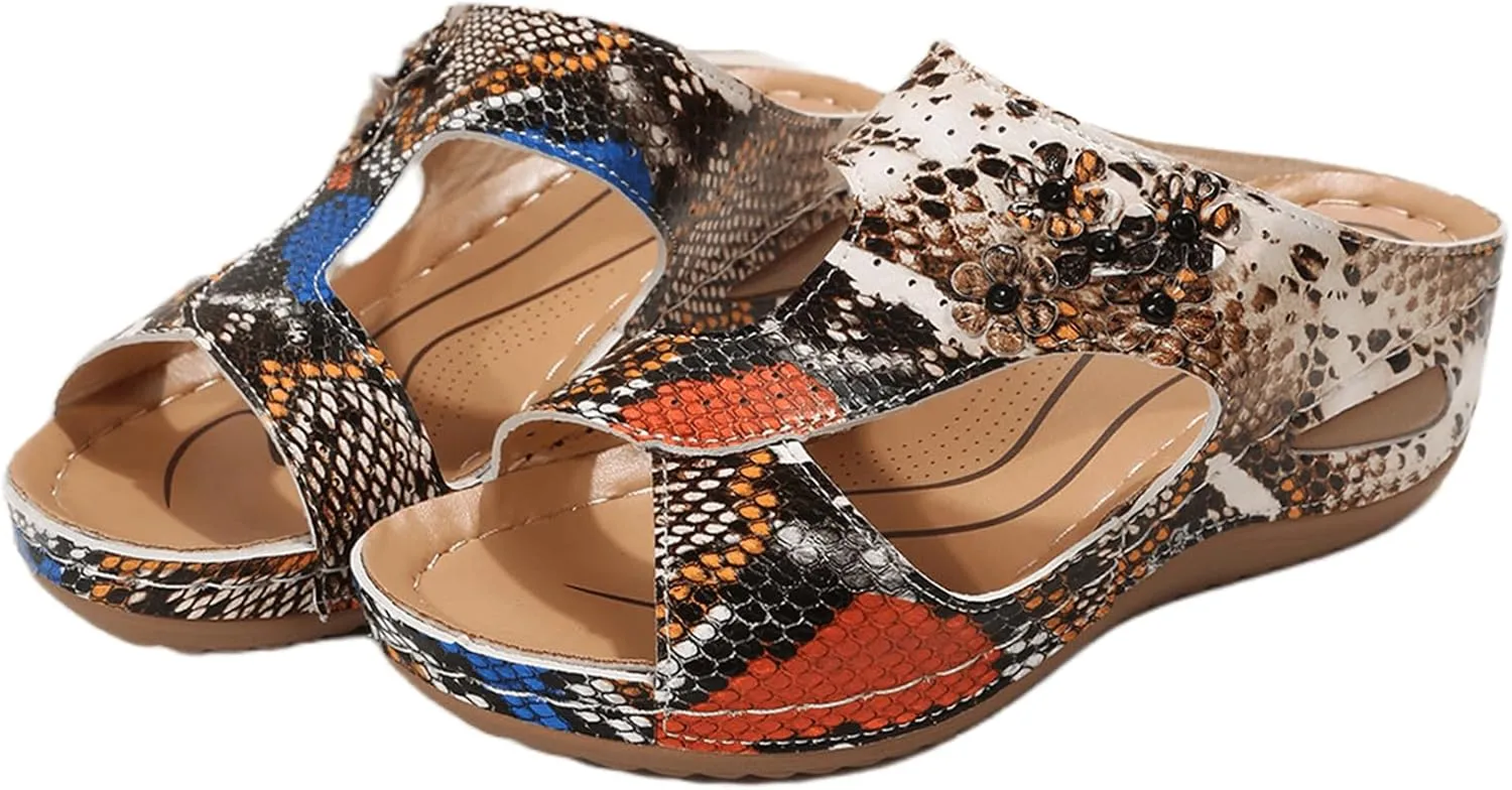 Ladmiple Sandals Women Wedge Low Heel Fashion Orthotic Slides Slip On Flip Flops With Comfort Plantar Fasciitis Arch Support