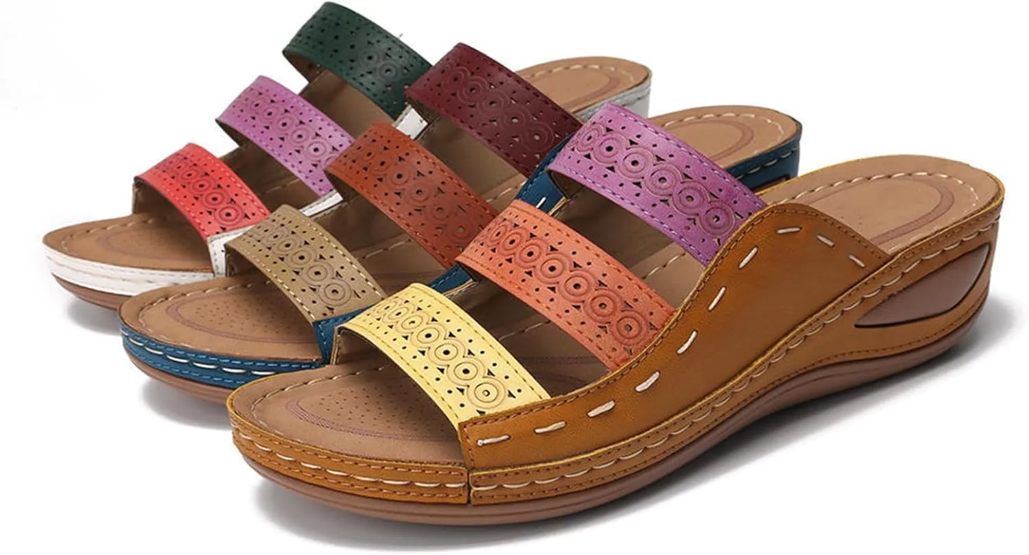 Ladmiple Sandals Women Wedge Low Heel Orthopedic Slides Dressy Summer Walking Comfortable Arch Support Orthotic Flip Flops