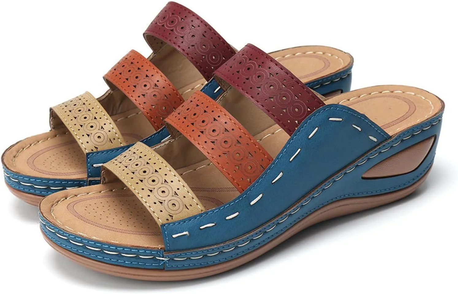 Ladmiple Sandals Women Wedge Low Heel Orthopedic Slides Dressy Summer Walking Comfortable Arch Support Orthotic Flip Flops