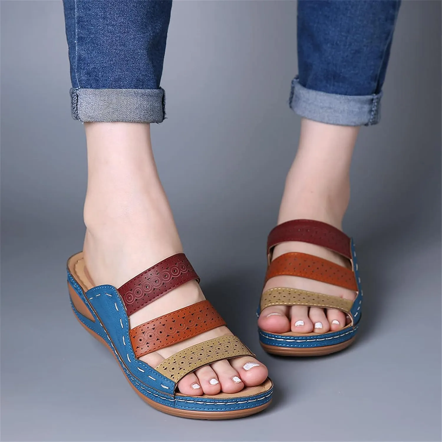Ladmiple Sandals Women Wedge Low Heel Orthopedic Slides Dressy Summer Walking Comfortable Arch Support Orthotic Flip Flops