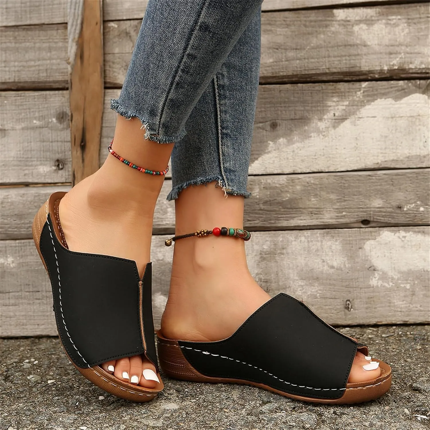 Ladmiple Womens Sandals Comfortable Dressy Wedge Heel Orthopedic Slippers Arch Support Slides Summer Orthotic Flip Flops