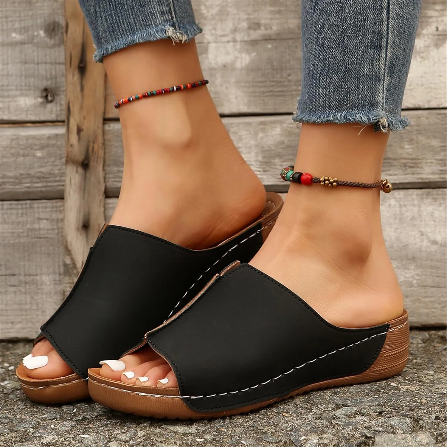 Ladmiple Womens Sandals Comfortable Dressy Wedge Heel Orthopedic Slippers Arch Support Slides Summer Orthotic Flip Flops