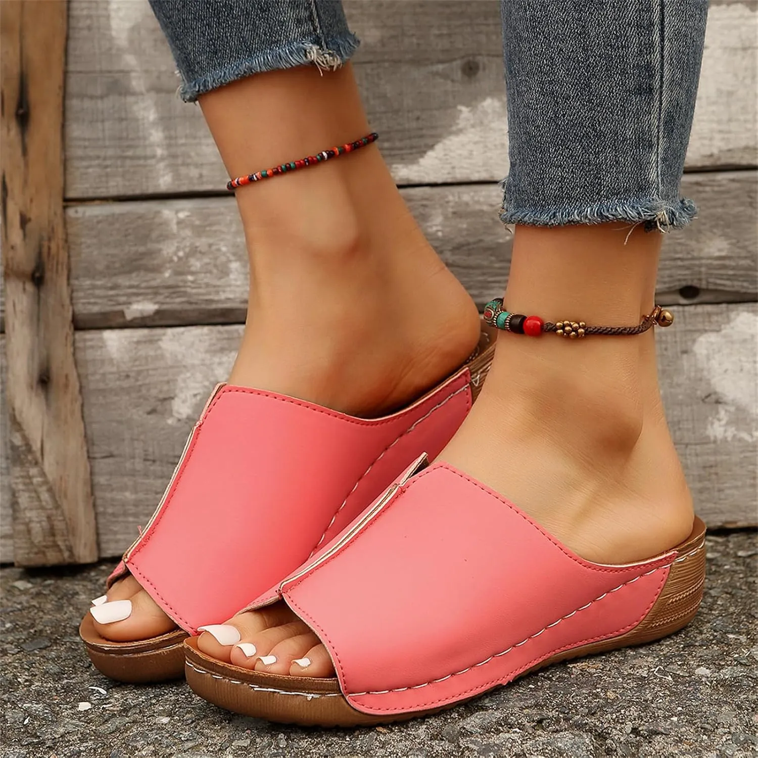 Ladmiple Womens Sandals Comfortable Dressy Wedge Heel Orthopedic Slippers Arch Support Slides Summer Orthotic Flip Flops