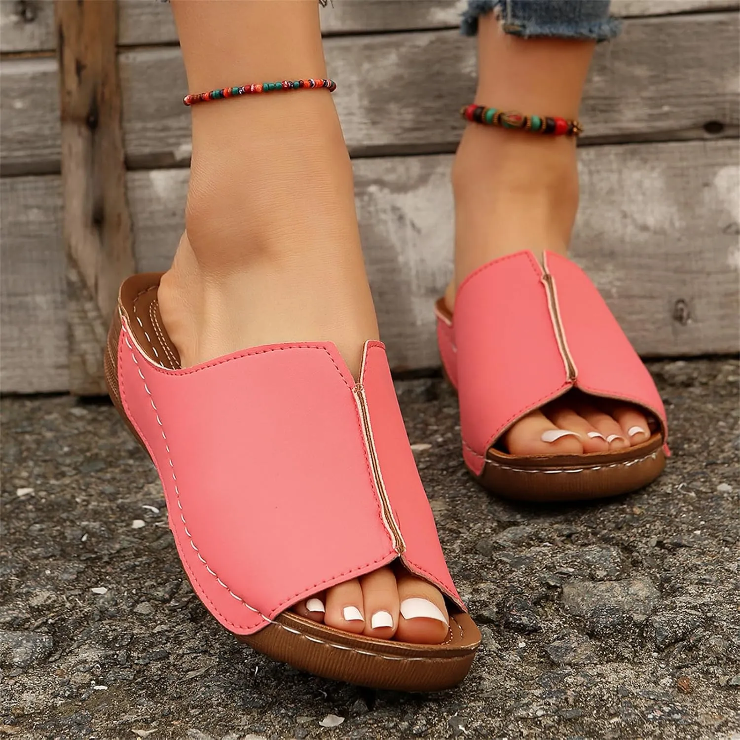 Ladmiple Womens Sandals Comfortable Dressy Wedge Heel Orthopedic Slippers Arch Support Slides Summer Orthotic Flip Flops