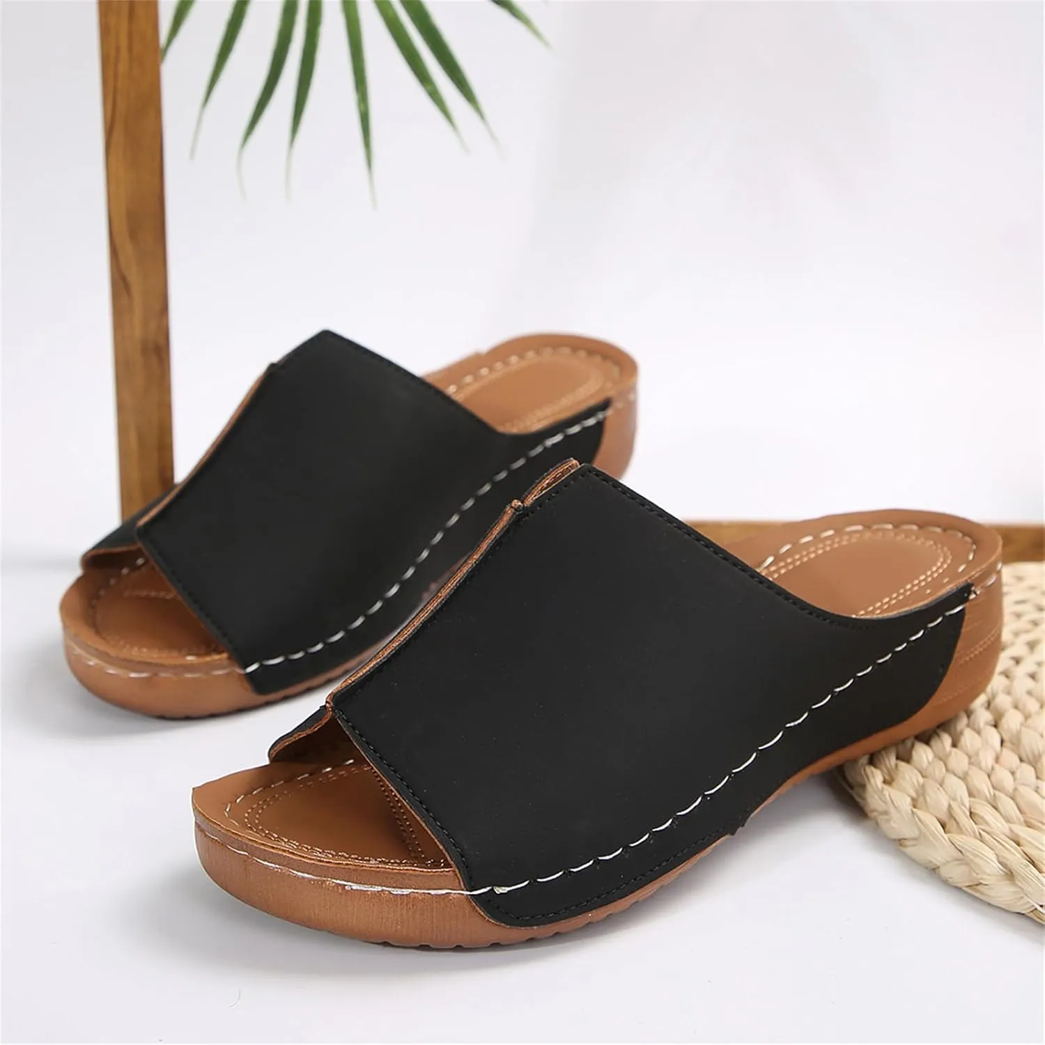 Ladmiple Womens Sandals Comfortable Dressy Wedge Heel Orthopedic Slippers Arch Support Slides Summer Orthotic Flip Flops