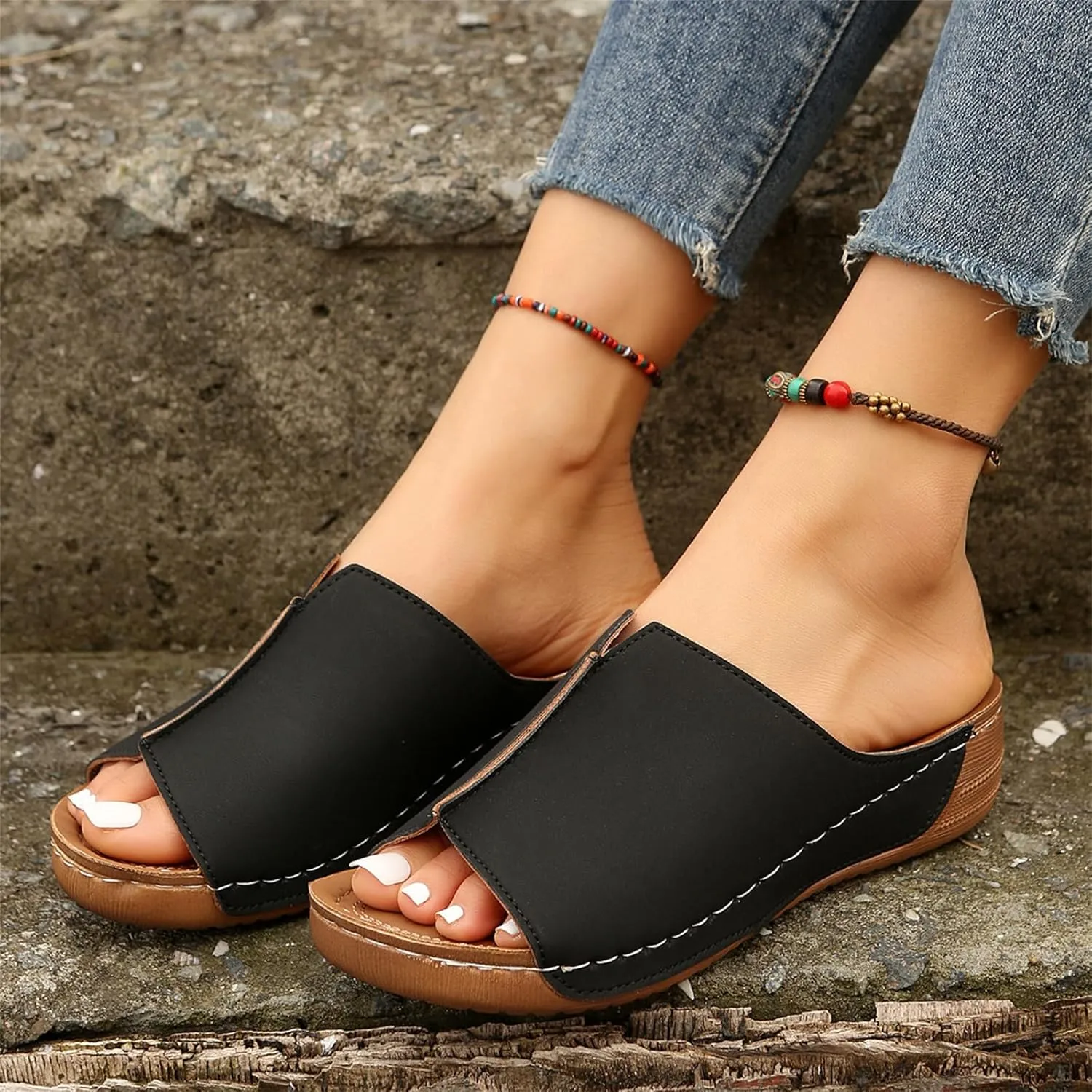 Ladmiple Womens Sandals Comfortable Dressy Wedge Heel Orthopedic Slippers Arch Support Slides Summer Orthotic Flip Flops