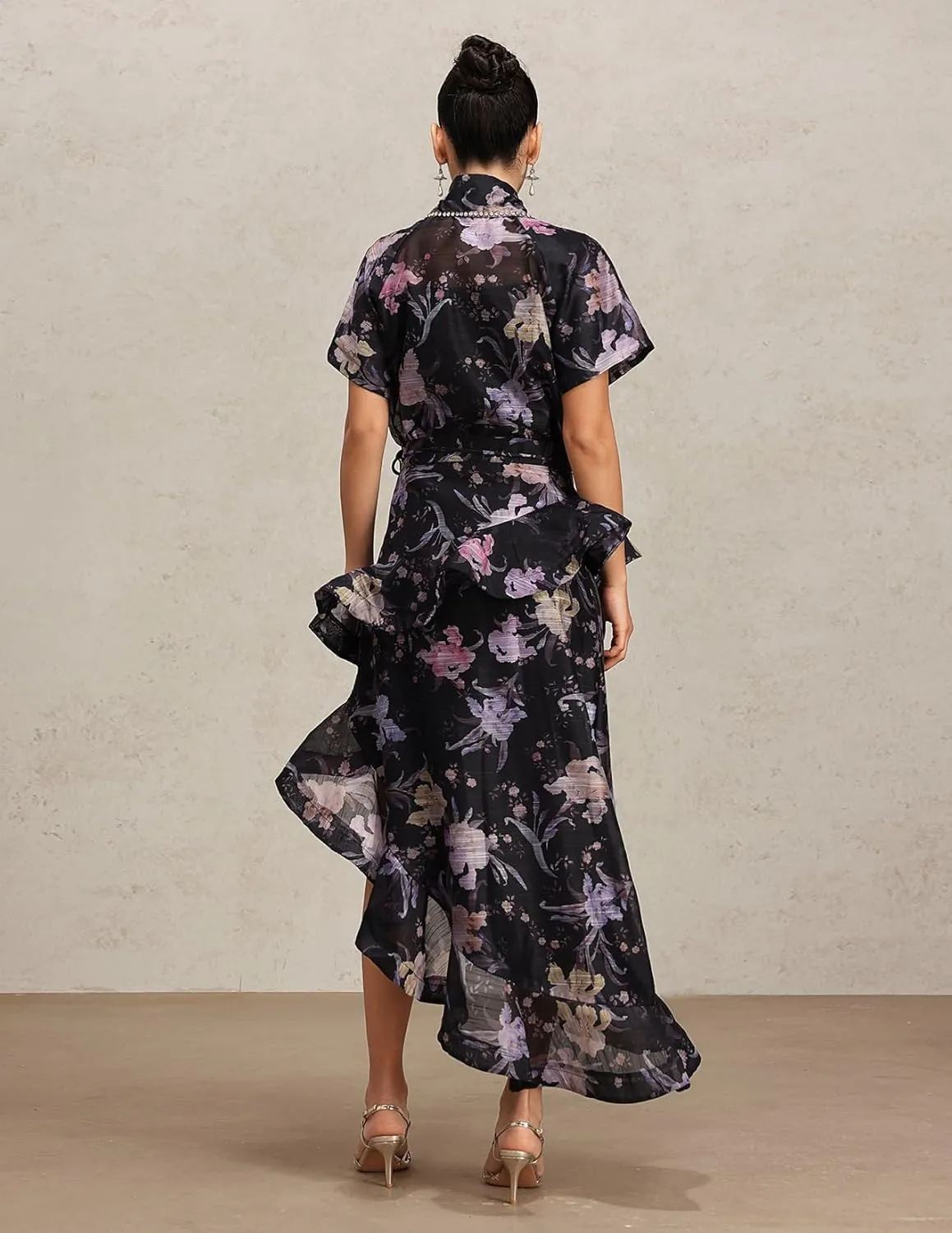 Lapel Short Sleeve Printed Floral Two Piece Skirt Set for Women Maxi Skirt and Top Set for Date Night