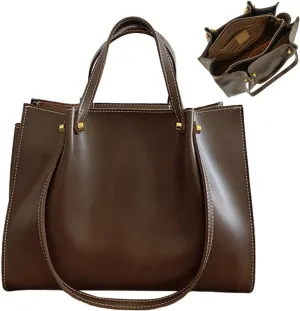 Large Capacity Tote Bag for Women, Genuine Leather Satchel Handbag, Slouchy Work Shoulder Bag with Zipper
