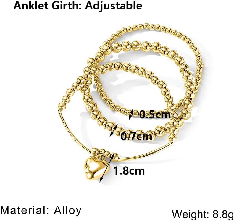Layered Gold Heart Beaded Bracelets Set for Women Stackable Stretch Beads Bangles Adjustable Round Balls Bracelets Jewelry Accessories
