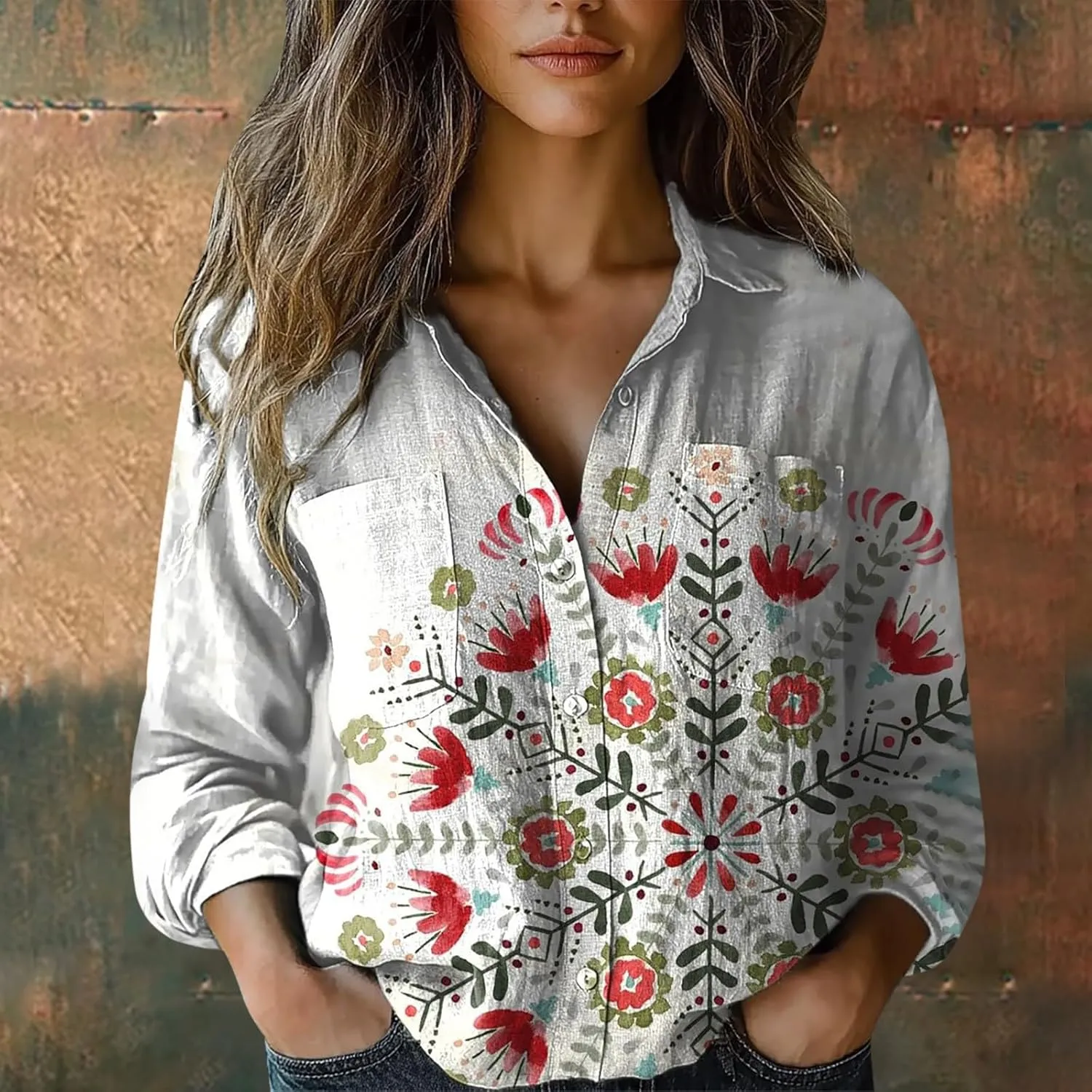 Linen Shirts for Women Fashion Down Shirts Casual Tops Long Sleeve Blouse Oversized Shirts for Women Oversized Shirt