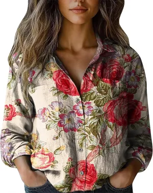 Linen Shirts for Women Fashion Down Shirts Casual Tops Long Sleeve Blouse Oversized Shirts for Women Oversized Shirt