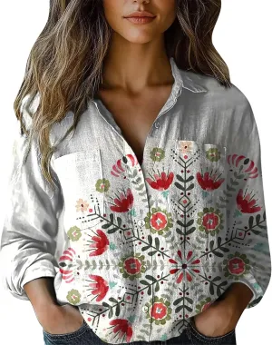Linen Shirts for Women Fashion Down Shirts Casual Tops Long Sleeve Blouse Oversized Shirts for Women Oversized Shirt