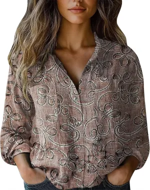 Linen Shirts for Women Fashion Down Shirts Casual Tops Long Sleeve Blouse Oversized Shirts for Women Oversized Shirt